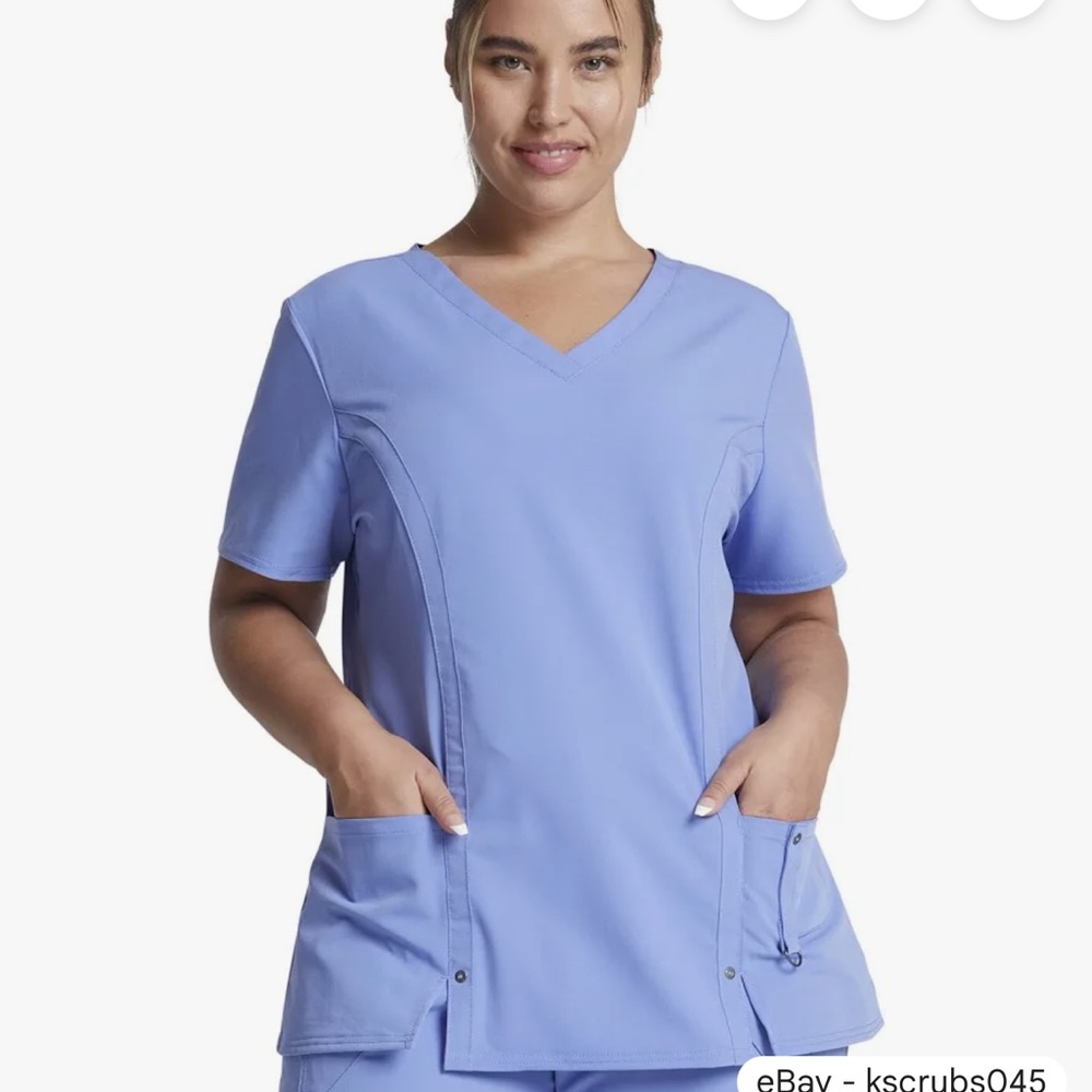 Dickies Extreme Stretch Women's Ceil Blue V-Neck Short Sleeve Scrub Top